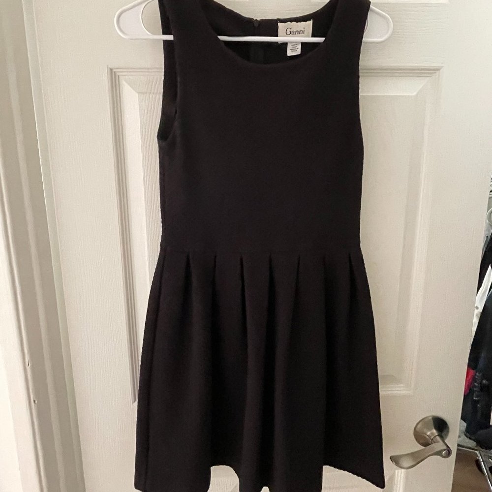 Ganni Black Textured Pleated Skirt Mini Dress Size XS